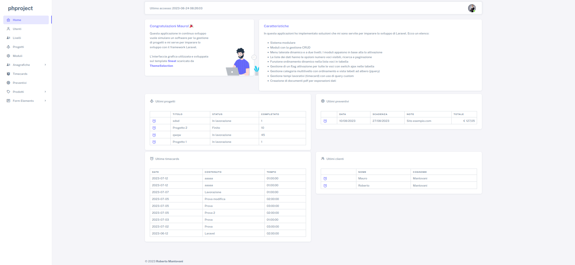 Gestione progetti in Laravel